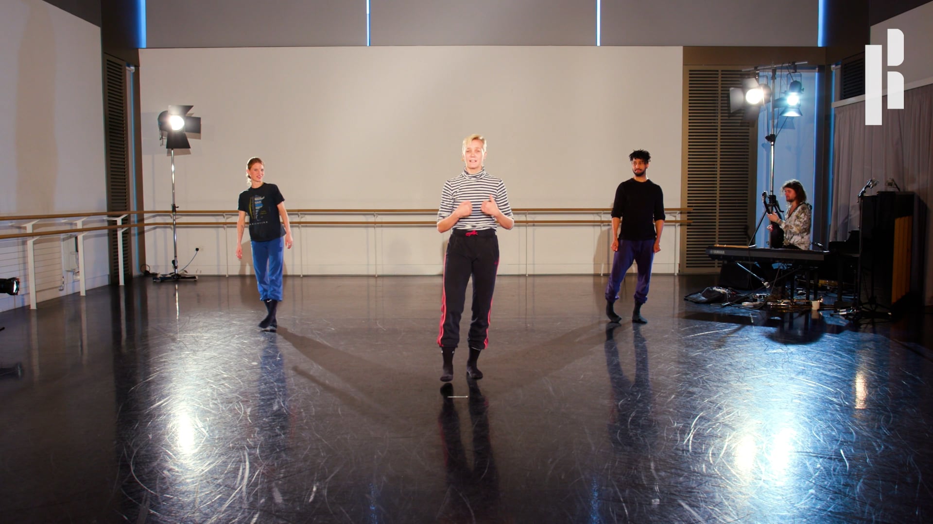 A group of dancers in a dance studio.