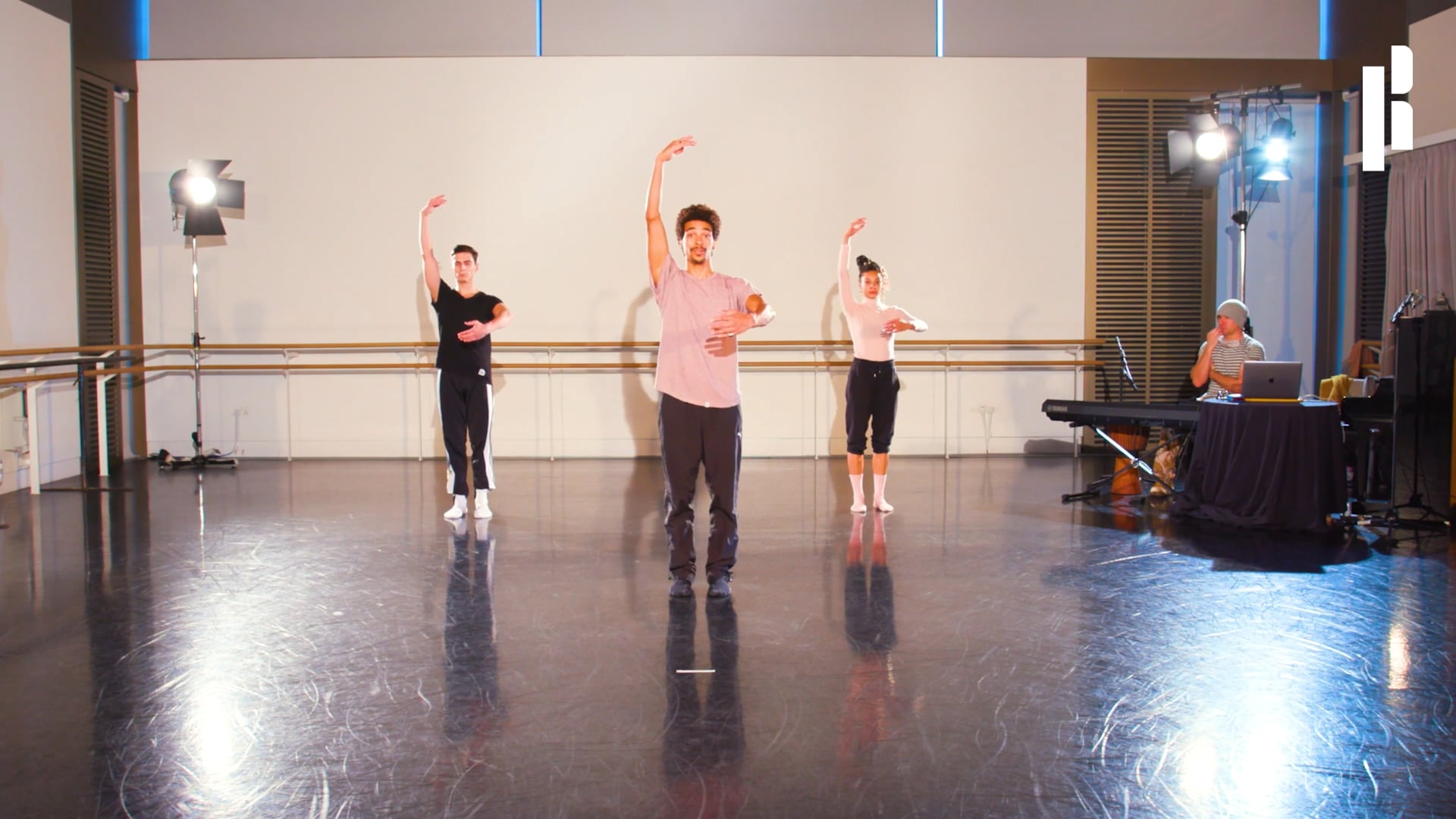 A group of dancers in a dance studio.