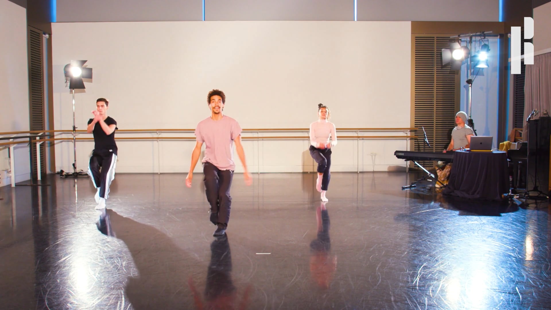 A group of dancers in a dance studio.
