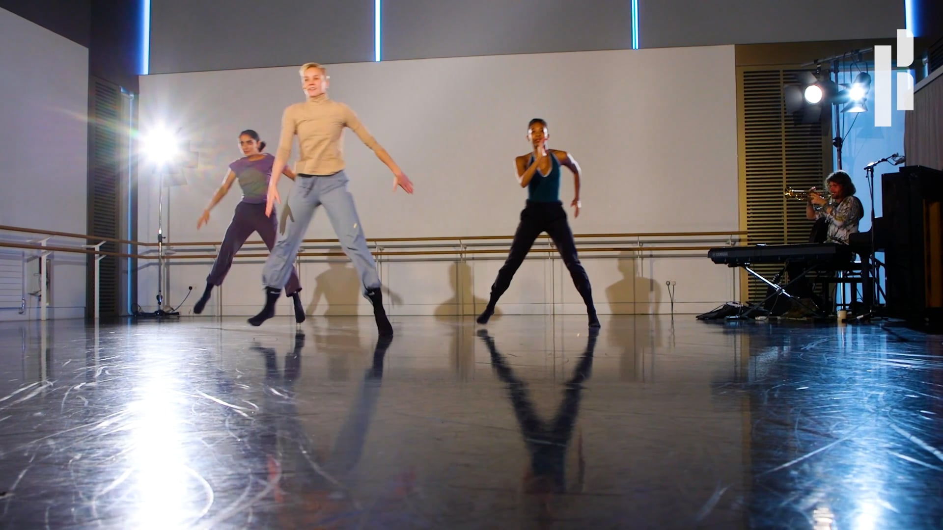 A group of dancers in a dance studio.
