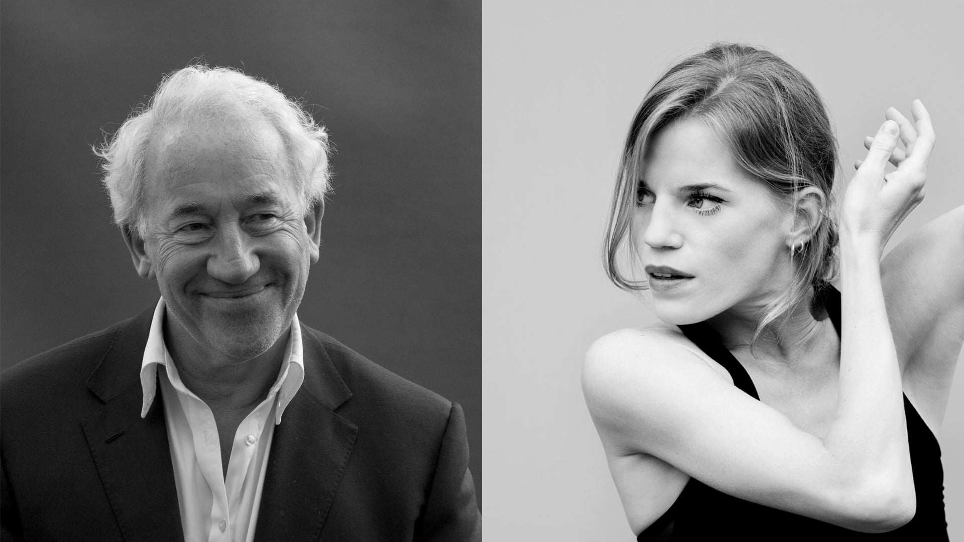 a black and white photo of a man and a woman.