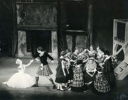 La Sylphide: Elsa Marianne von Rosen as the Sylph (left), Flemming Flindt as James (centre) and Shirley Dixon as Effie (right) in Act I, 1960. Photo © R. Wilsher. RDC/PD/01/177/2