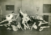 Leda and the Swan rehearsal, 1930: (back row) Pearl Argyle, Frederick Ashton, Jean Benthall, (middle row) Harold Turner, Diana Gould, William Chappell, (front row) Andree Turner, Prudence Hyman. Photo © Daily Chronicle. RDC/PD/01/24/01