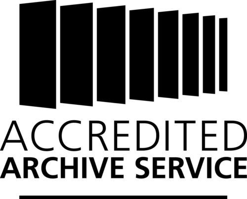Logo featuring a series of black rectangles resembling folders, with the text "Accredited Archive Service" below.